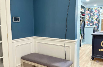 Foyer Details – Ceiling Light and Mirror Decisions, Sconces, and Upholstered Bench